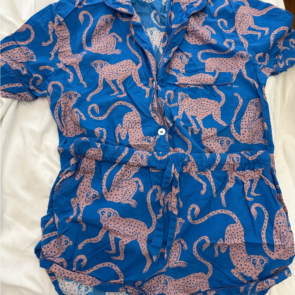 Blue & Pink Monkey Print Short Pajama Set